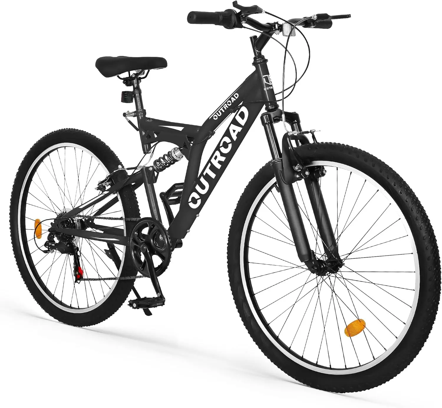 Max4out 26-Inch Unisex Adult Dual Full Suspension Stunt Bike - 7-Speed Gears, High-Carbon Iron Frame, Hybrid Design, Dual Disc Brakes, Suspension Fork, Sleek Colors, 90% Assembled (5'2-6'0 Height, 330 lbs Capacity) | All Seasons Off-Road, Beach Use