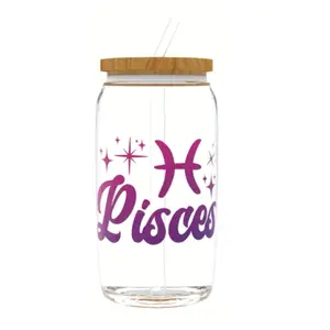 Custom Made Cups - Clear Design with Wooden Lid, Ideal for Beverages, Featuring Name and H with Stars, Functional Drinkware - Bottle