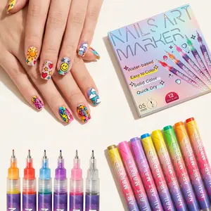 12-Color Nail Art Marker Set - Quick-Drying Acrylic Pens for DIY Manicures, Easy 3D Designs, Ideal for Beginner Adults, Adult full cover false nail, Nail Care