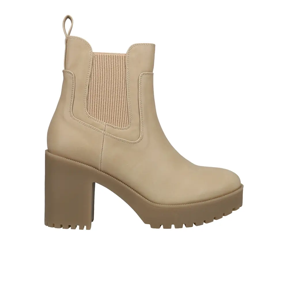Chinese Laundry Womens Good Day Platform Round Toe Chelsea Casual Boots Ankle High Heel 3" & Up - Beige
