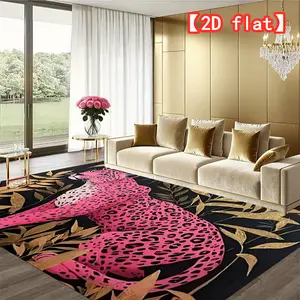 【2D flat】Pink Leopard Jungle Art Print Luxury Velvet Area Rug - Non-slip backing, machine washable - Perfect for living rooms, bedrooms, and indoor spaces | Velvet Christmas Gift | Halloween Gift Animal Print Rug
