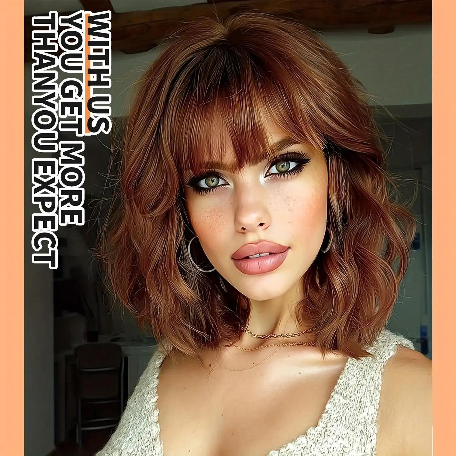 FESHFEN Invisible HD Lace Front Wig with Curtain Bangs - Natural Ash Brown Body Wave Wig for Women, Glueless & Beginner Friendly 24 inch