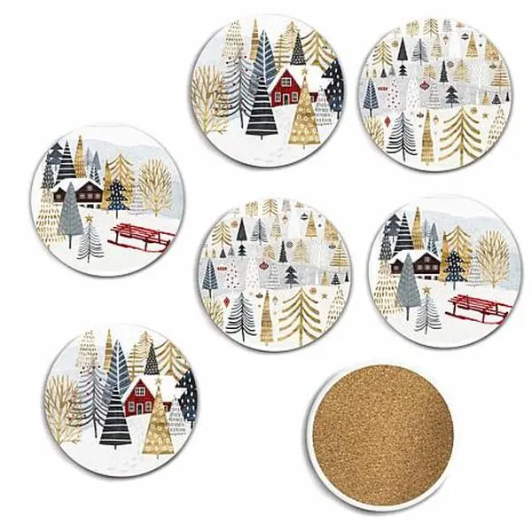 Courtside Market Winter 6-piece Ceramic Coaster Set Courtside Market Winter 6-piece Ceramic Coaster Set