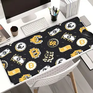 Extra Large Pixel Bitcoin ₿ Golden Gaming Mouse Pad Retro 8-Bit Desk Mat 35x16 Inch Computer Keyboard Mousepad with Non-Slip Rubber Base Durable Stitched Edge Perfect Gift for Home and Office