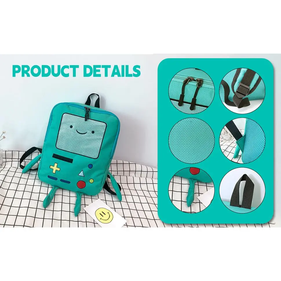 14 Inch Cute Cartoon Backpack Adventure Time Anime Casual Travel Green Anime Bag Breathable Portable Lightweight