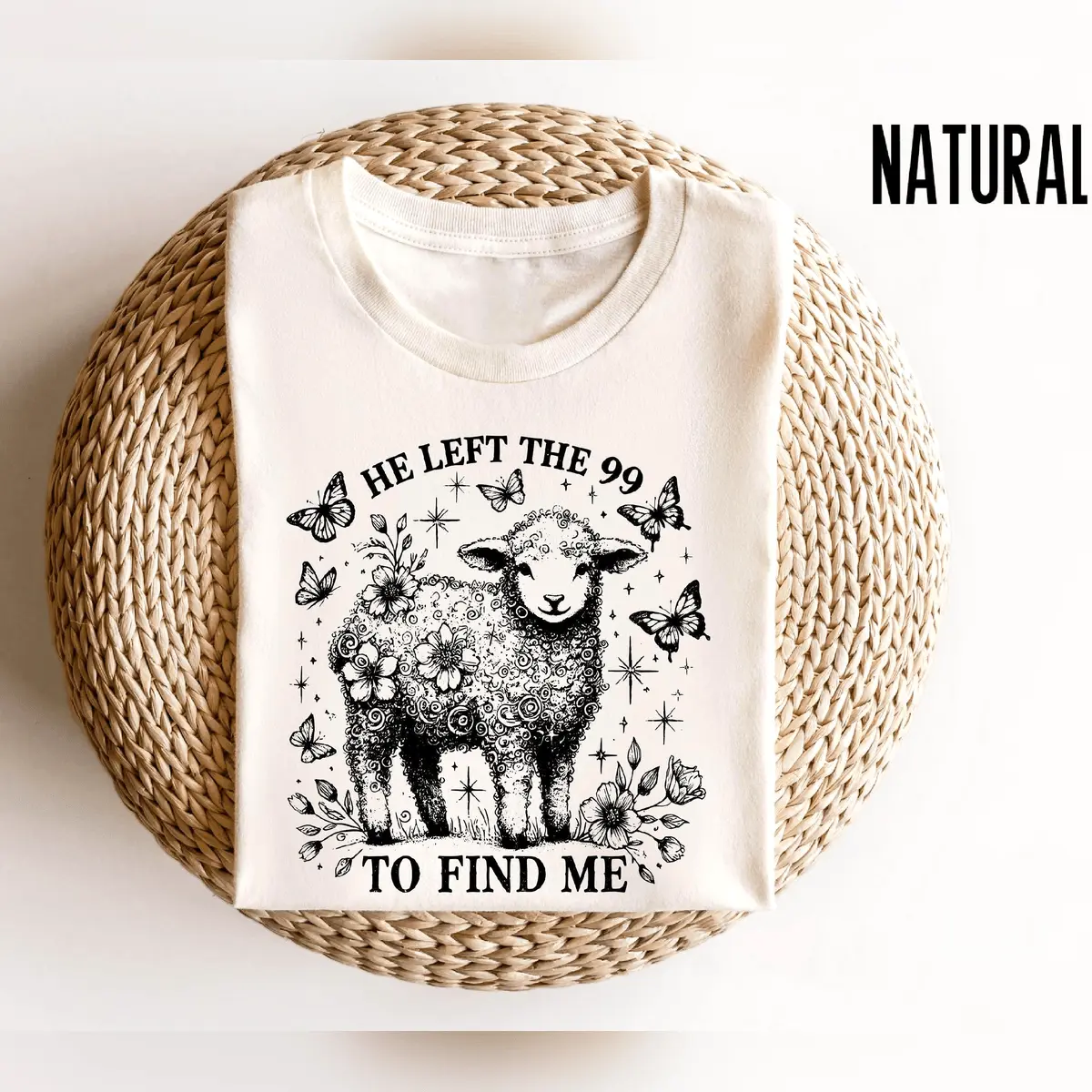 Women's Round Neck Short-Sleeve Casual Streetwear Top, "He Left The 99 To Find Me" Retro Christian Gift Everyday Cotton T-Shirt