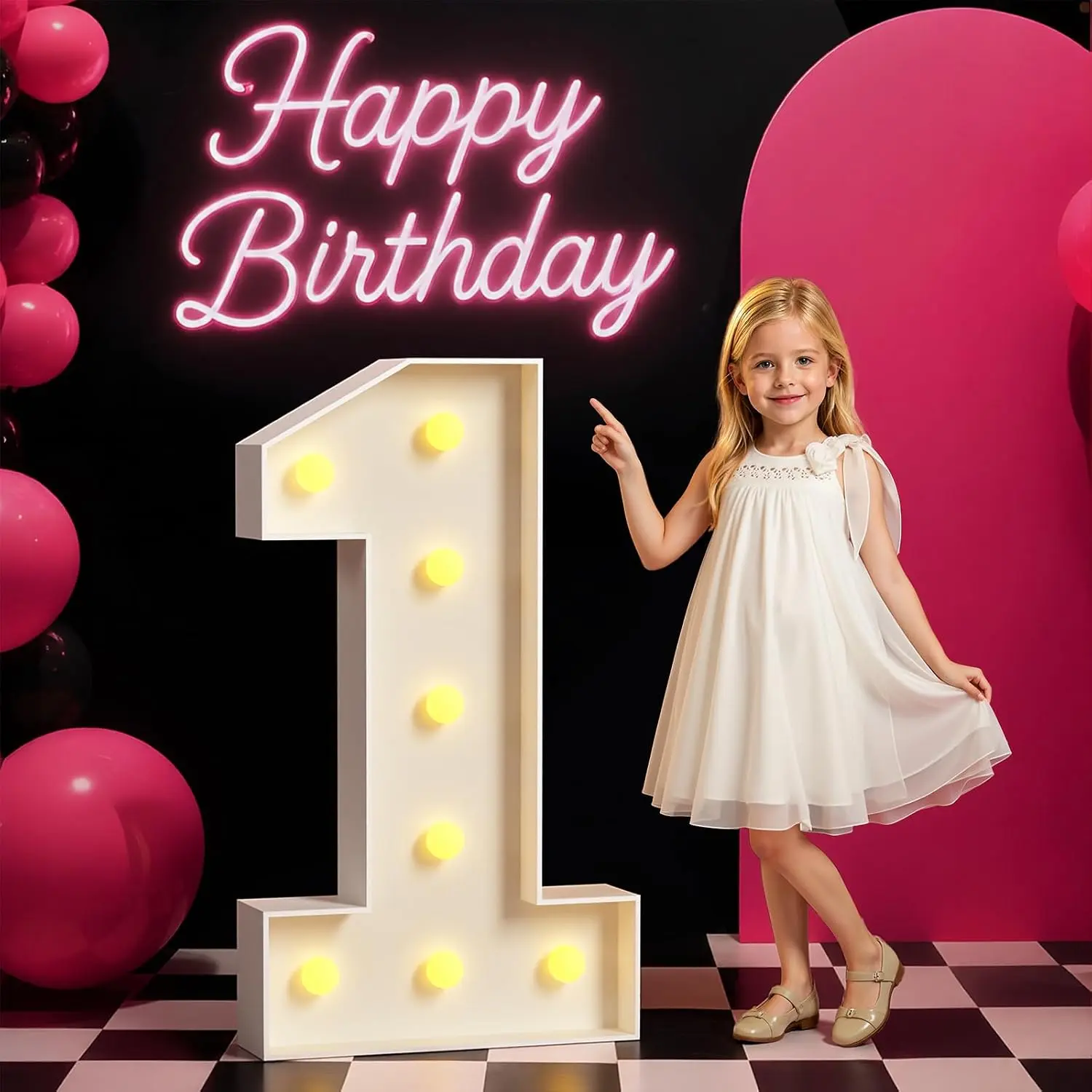 Light up Numbers 1, 3FT Giant Marquee Numbers for 1st 15th 16th 21st Birthday Decoration, Anniversary Decor, 2026 Graduation Decoration,Pre-Cut Foamboad Kit