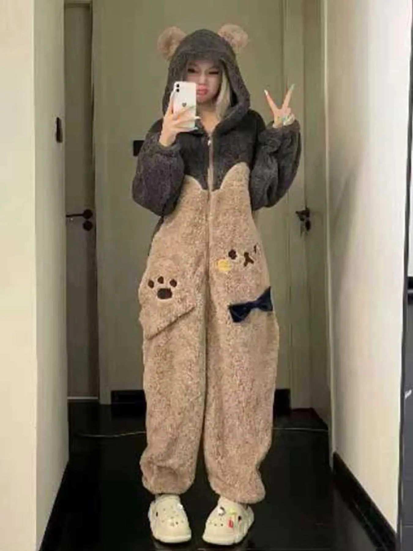 1pcs Women's Cute Cartoon Bear Hoodie Dress, Unicorn Design Winter Role Play Onesie, Christmas Party Casual and Pajamas