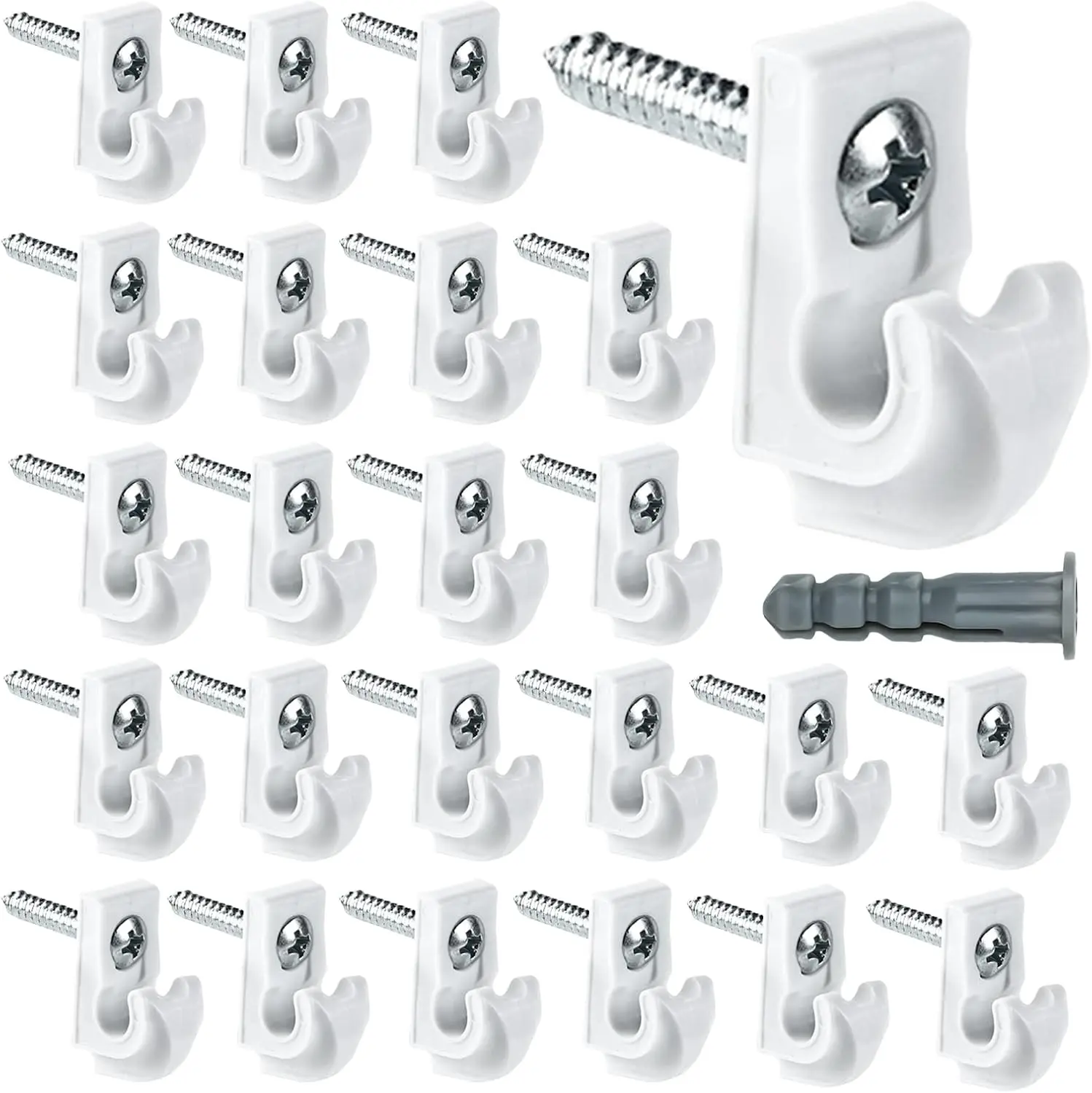 24 Pack White Down Wall Clip Clot Shelves Clips Wire Shelf Loop Clip Plastic Wire Shelf Brackets Included Clips Screws and Expansion Tubes for Wire Clot Shelving