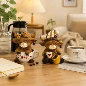 Coffee Colored Resin Highland Cow Figurine Ornament, Unique Desktop Sculpture, Home Decor Decoration, Ideal Gift for Enthusiasts, Office Statue (Home Supplies)