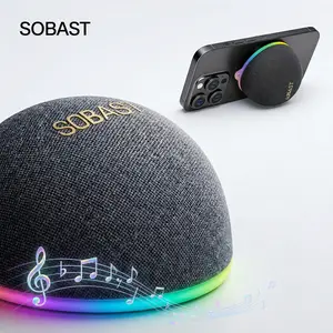 SOBAST Mini Magnetic Bluetooth Speaker, TWS Stereo Pairing, 360° Surround Sound, LED Light, USB-C Charging, Portable with Strap & Stand for Outdoor & Home music player phone gadgets