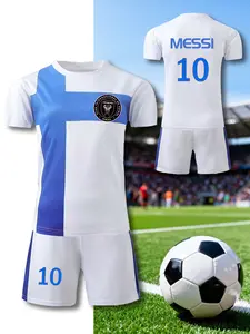 Children's soccer jersey and shorts set - Lightweight and breathable sportswear with team number 10 and name MESSI, machine washable, suitable as a sports uniform set for boys, loose fit, ideal for soccer practice and outdoor activities Jersey Shirt