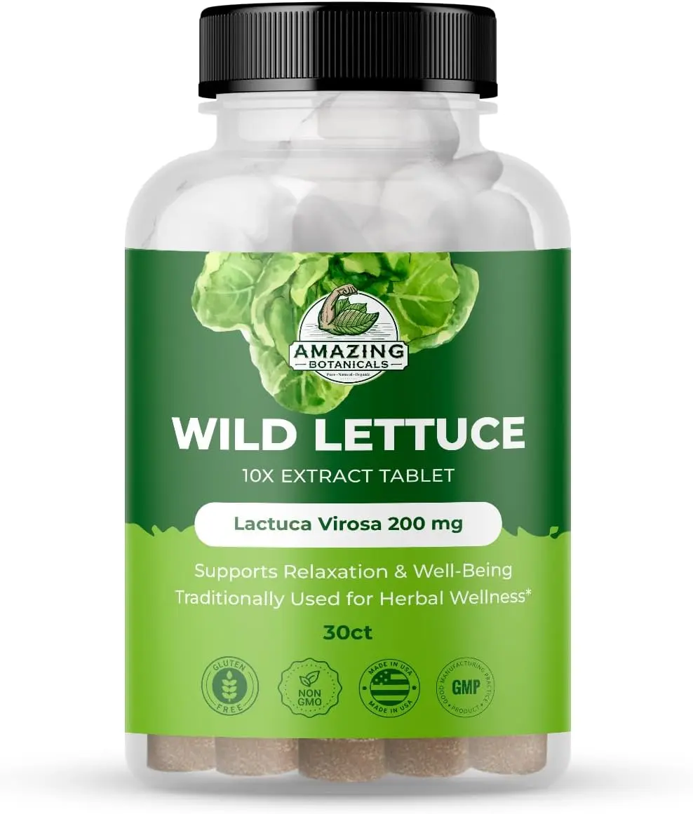 Amazing Botanicals Edible Wild Lettuce 10:1 Extract Tablets, 200mg Lactuca Virosa Dietary Herbal Supplements, GMP Certified Natural Support for Relaxation & Sleep