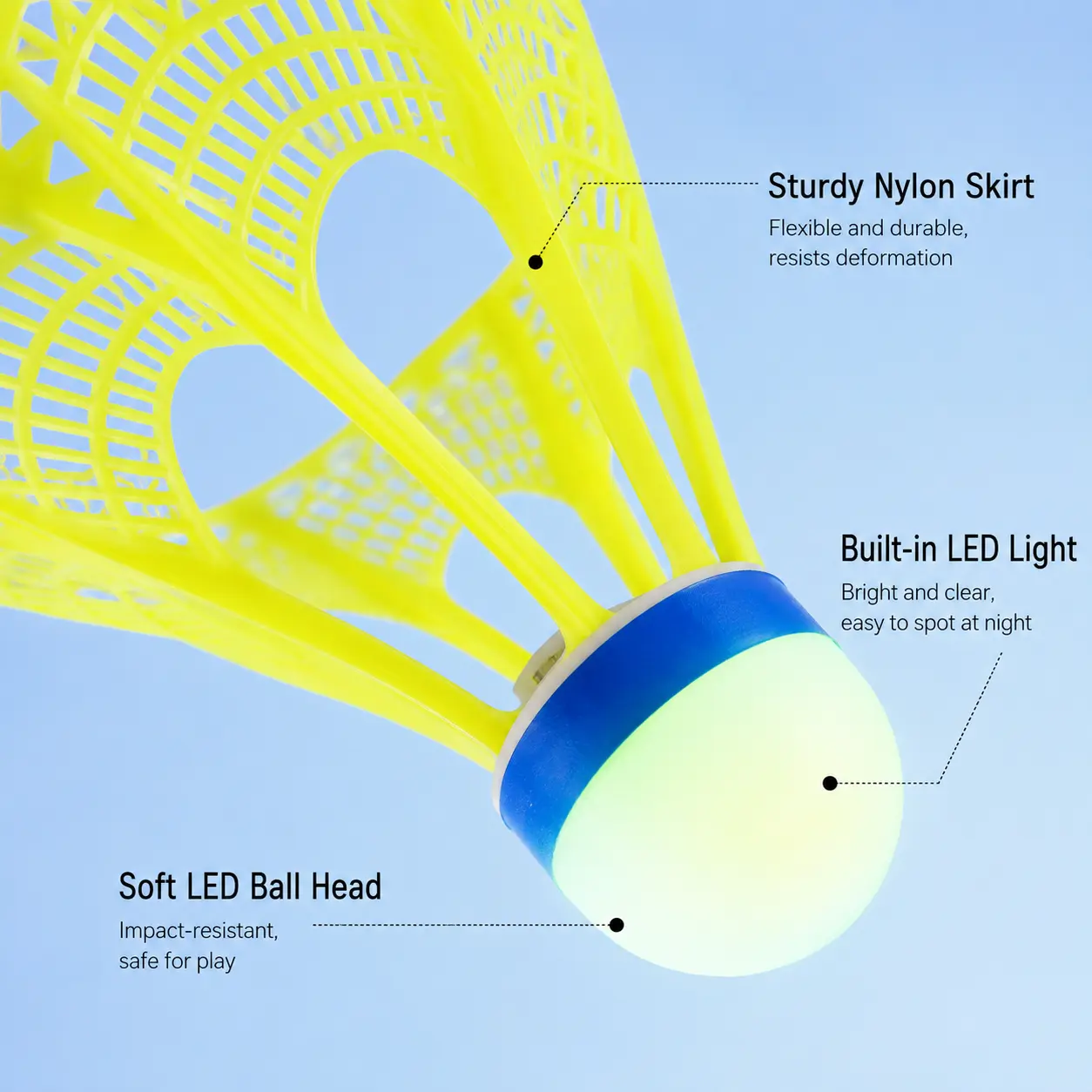 1 Piece Random Color LED Glowing Nylon Badminton, Wind Resistant Durable for Outdoor Night Badminton Sports Training