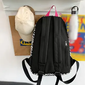 Leopard Print Backpack Korean Harajuku Niche College Student Easy High School Large Capacity Lightweight Backpack Women'S Bag