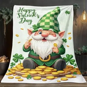 1pcs Lucky Clover Sprite-Themed Flannel Blanket, Digital Print, Sofa Bed Cover Blanket, Skin-Friendly And Soft, Suitable For Birthday And New Year Gifts All Year Round