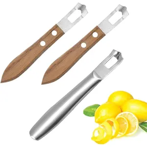 3 PCS Carving Knife with Walnut Wood Handle V-Shaped Stainless Steel Blade Fruit Vegetable Carving Tool Citrus Zester for Decorating Cocktails Desserts and Salads