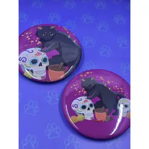 Dia de los Meowtos Cat Buttons - Dia de los Muertos Pin - Cat Pinback Button - 2.25"