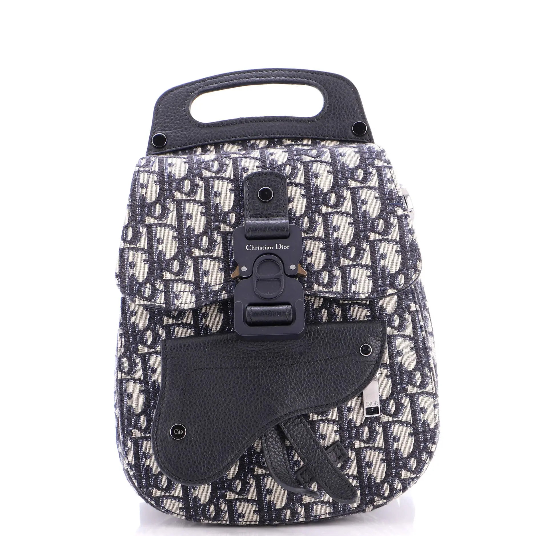 Pre-owned Dior Canvas Plain Backpacks Christian Saddle Backpack Oblique Canvas Mini by Rebag