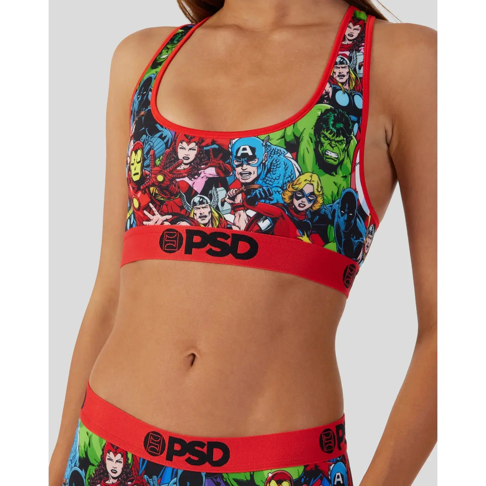 PSD Womens Marvel - Avengers Squad Racerback Sports Bra - Comfortable, Breathable, Ultra-light Fabric