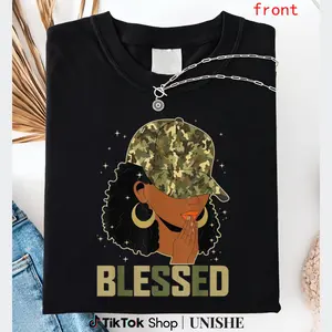 Faith & Culture T-Shirt – Blessed Black Woman Praying African Camouflage Cotton Shirt