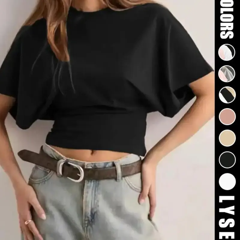 Women's Plain Knit Soft Batwing Sleeve Tee Casual Short Sleeve T-shirt Fit for Summer, Everyday, Ladies Clothes for Daily Wear, Top, Everyday Tops