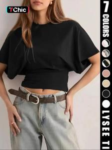 women's plain batwing sleeve tee, classy casual fitted short sleeve t-shirt for summer, ladies clothes for daily wear, minimalist top, classy clothing