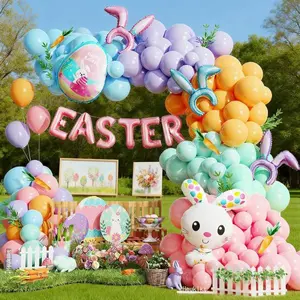 145 PCS Easter Balloon Garland Arch Kit Rainbow Balloons Bunny Ear Headband Easter Egg Foil Balloons for Baby Shower Birthday Spring Party Decorations