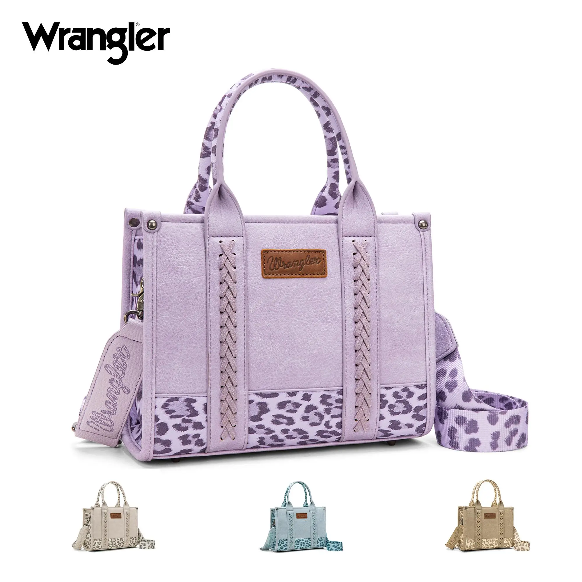 Wrangler Leopard Zipper Crossbody Tote Bag with Zipper Pocket and Adjustable Strap - Large Capacity Tote for Personal Items