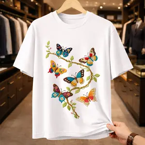 Vintage Butterfly Embroidered Graphic T-Shirt | Boho Floral Butterfly Tee | Cottagecore Aesthetic Nature Shirt | Folk Art Butterfly Gift for Her soft cotton