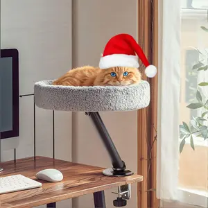 Cat Desk Bed, 360°Rotating & Adjustable Cat Bed for Desk, Desk Cat Nest Bed Max Load 50 Lbs, Soft Pet Bed with Pet Mat Indoor Cat Furniture for Office Desks, Game Tables