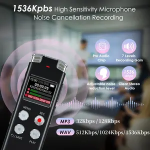 EVISTR L357 Digital Voice Recorder 64GB Voice Activated 360° Recording Noise Reduction MP3 USB Ideal for Lectures Meetings Interviews Compact Portable Stereo Memory Audio Metallic