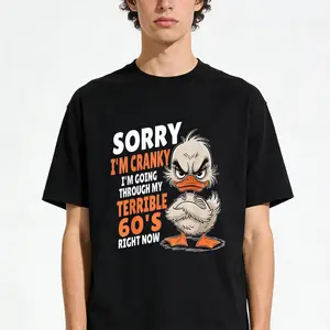 Vintage Retro Graphic T-Shirt - Funny Grumpy Duck Design with "Sorry I'm Cranky" Slogan - Soft Cotton Crew Neck Tee for Casual, Parties & Casual Attire - Shirt with Text - Machine Washable, Duck T Shirt