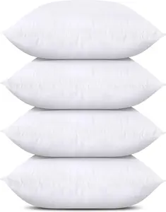 Throw Pillows (Set of 4, White), 18 x 18 Inches Pillows for Sofa, Bed and Couch Decorative Stuffer Pillow