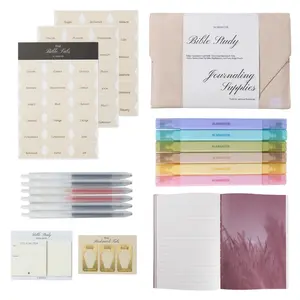 Alabaster Bible Study Journaling Supplies Kit - Pink/Beige with Notebook, Bible Tabs, Bookmark Tabs, Sticky Notes, Highlighters, Gel Pens, and Carrying Pouch