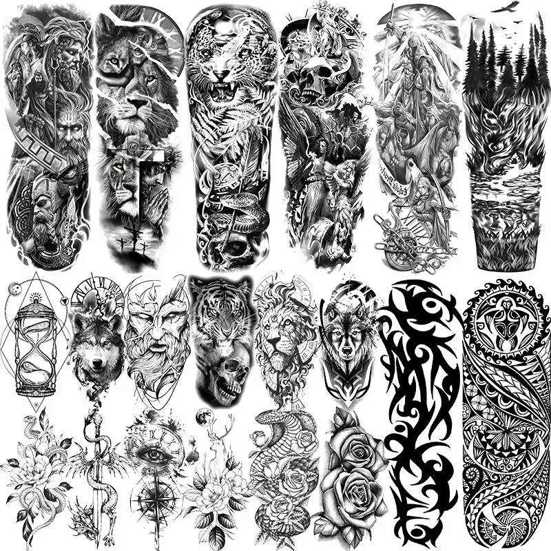 20 Animal Totem Temporary Tattoos, 8 Full Arm Angel Skull Designs, 12 Waterproof Half Arm Floral Tattoos, for Men Women, Party Daily Use, Tattoos Stickers, Fake Tattoos