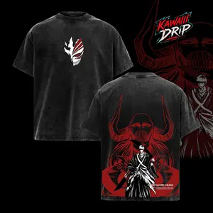 Ichigo Hollow Form Bleach Vintage Washed Tee, Anime Shinigami Graphic T-Shirt, Oversize Heavy Cotton Streetwear Top, Red Mask Manga Art Double Printed Shirt, Unisex Retro Wash Tee, Gift For Bleach Fans