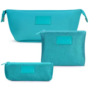 Kat Myhr Neoprene Toiletry Bag Set - Turquoise Large Waterproof Portable Large cosmetic makeup
