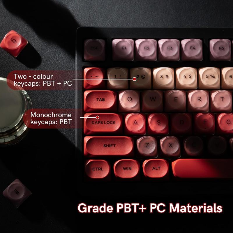 Womier PBT Keycaps, Red Jelly Keycap Berry Kiss Theme MOA Profile, 128 Keys Elegant Cute Custom Key caps for 61/68/84/87/98/100 Cherry Gateron MX Mechanical Keyboards
