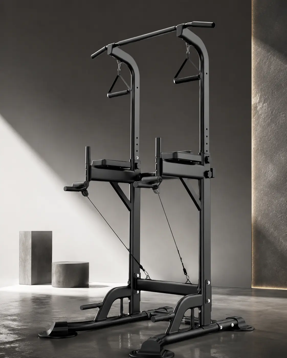 Unisex Adjustable Functional Expandable Power Tower, Multi-Function Pull Up Bar & Dip Station with Steel Frame, 129x51x12 cm Sturdy Vertical Setup Home Workout Equipment for Indoor Full-Body Bodyweight Strength Training