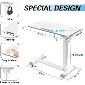 ETHU Overbed Table with Wheels, Medical Adjustable Overbed Table, 90°Tilting Desktop Rolling Tray Desk, Foldable Hospital Bed Desk