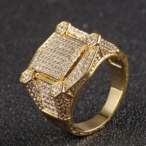 European And American Micro-Inlaid Zircon Men'S Ring, Hip-Hop Square Ring