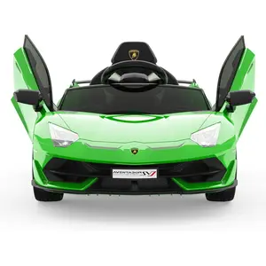12V Kids Electric Car with Remote Control, LED Lights & Sound System - Licensed Lamborghini Battery Powered Ride-On Toy for Boys & Girls (Green)