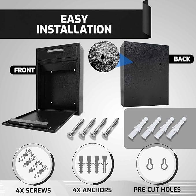 VORVIL Locking Mailbox Wall Mount - Galvanized Steel Mailbox with Keys for Outdoor - Secure Modern Design Large Drop Box for House & Office