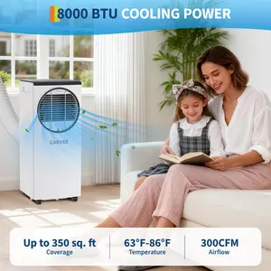 Powerful 8000 BTU 3-in-1 Portable Air Conditioner – Efficient Cooling, Dehumidifier & Fan – LED Display, Remote, 24H Timer, Window Kit – Cools Rooms up to 350 Sq.Ft – Ideal for Bedroom, Office, Dorm
