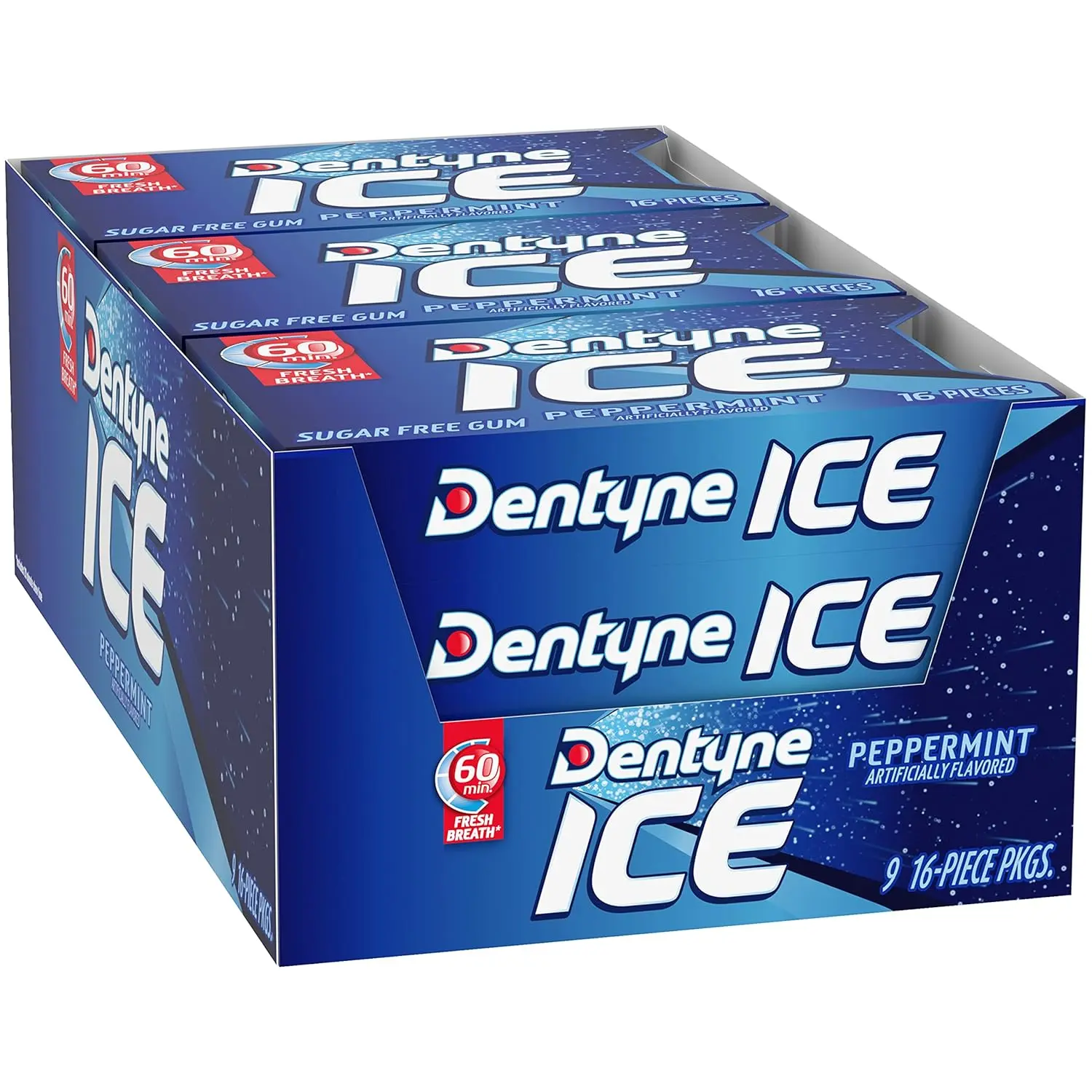 Dentyne Ice Peppermint Sugar Free Gum, 9 Packs of 16 Pieces (144 Total Pieces) Flavor Snack