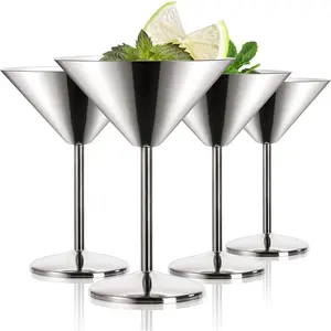 4 Pack Stainless Steel Martini Glasses, 8 Oz Unbreakable  Glasses for Margarita, Manhattan, Champagne, Bar, Party, 18/8 Mirror Polished Finish, Shatterproof