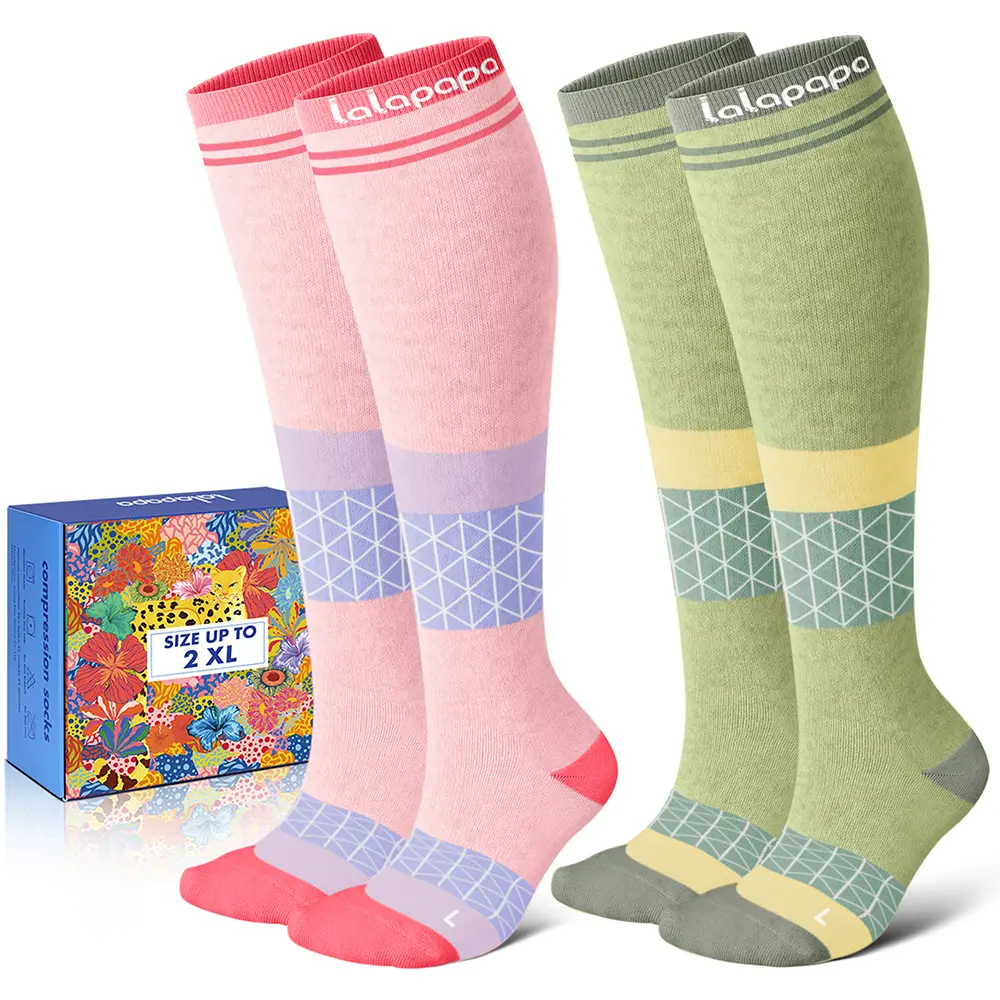 Lalapapa Thick, Soft Cotton 15-20mmHg Knee-High Compression Socks for Women & Men, Breathable Mid-Crew Sports Socks for All-Day Comfort, Compression Socks Women