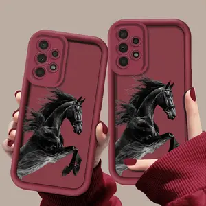 A black galloping horse pattern phone case, TPU shockproof full protection case, suitable for Samsung S21/22/23/24/25/NOTE20 PLUS ULTRA FE A13/14/15/16/17/33/34/35/36/52/53/54, an ideal gift for friends and family, T192