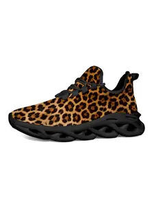 Exclusive Leopard Print Fashion Training Sneakers, Unique Graffiti Style Design, Classic Thick Sole with Colorful Laces, Essential for Young Women, Casual Sneakers